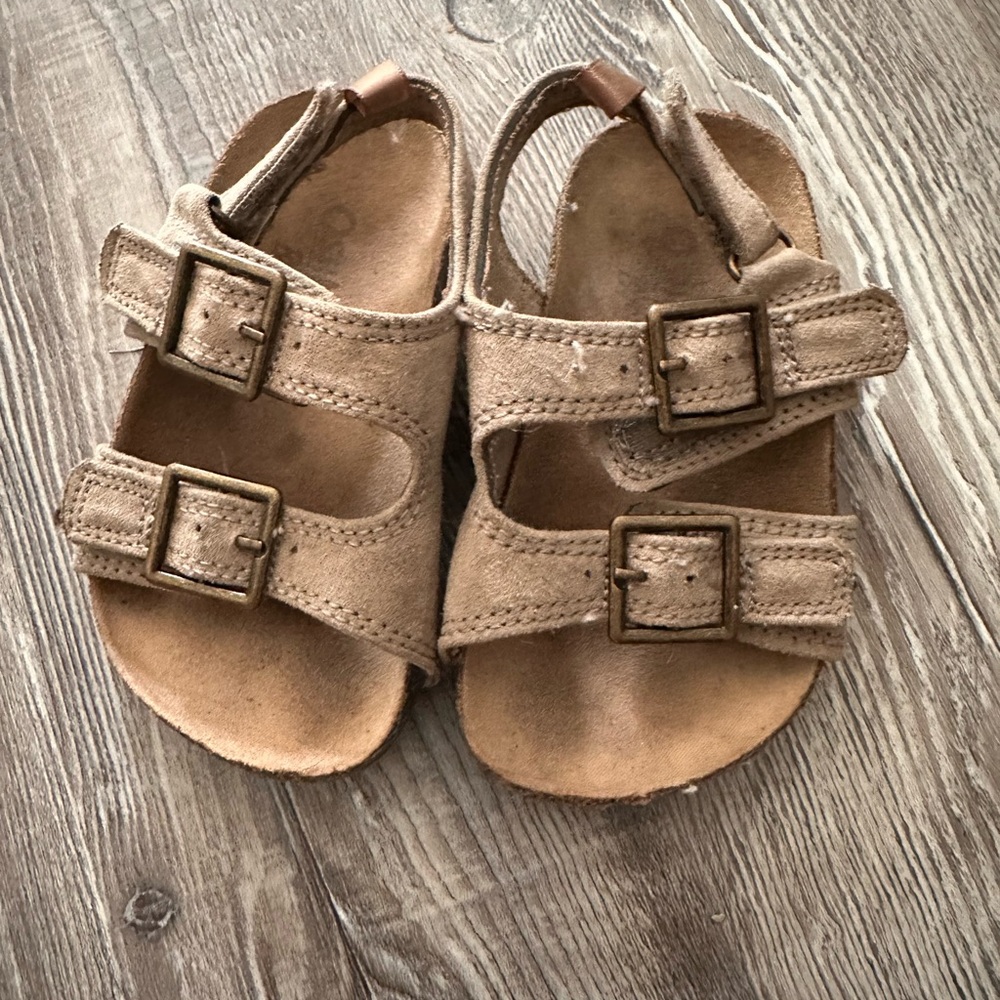Tan Suede Baby Walker Sandals with Adjustable Buckles